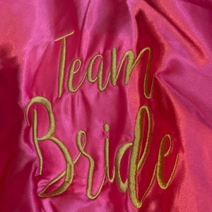 Pink satin Bachelorette Team Bride robe! Never worn.